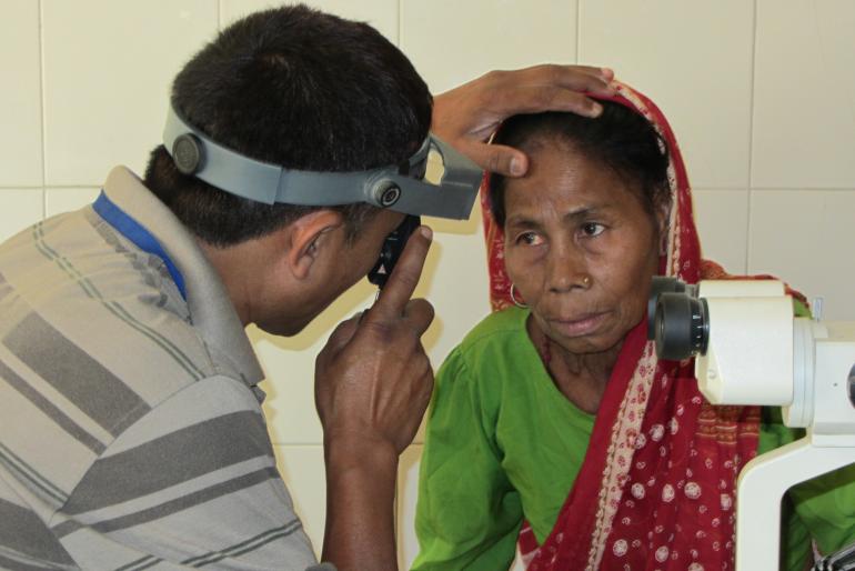 Nepali woman receiving an eye exam