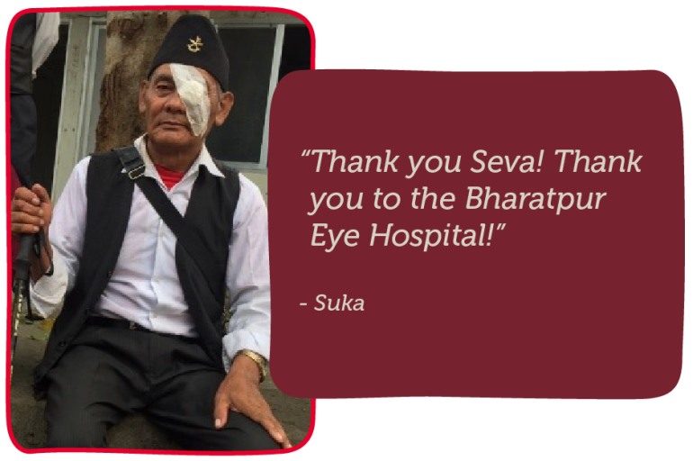 Suka in Nepal with an eye bandage after cataract surgery