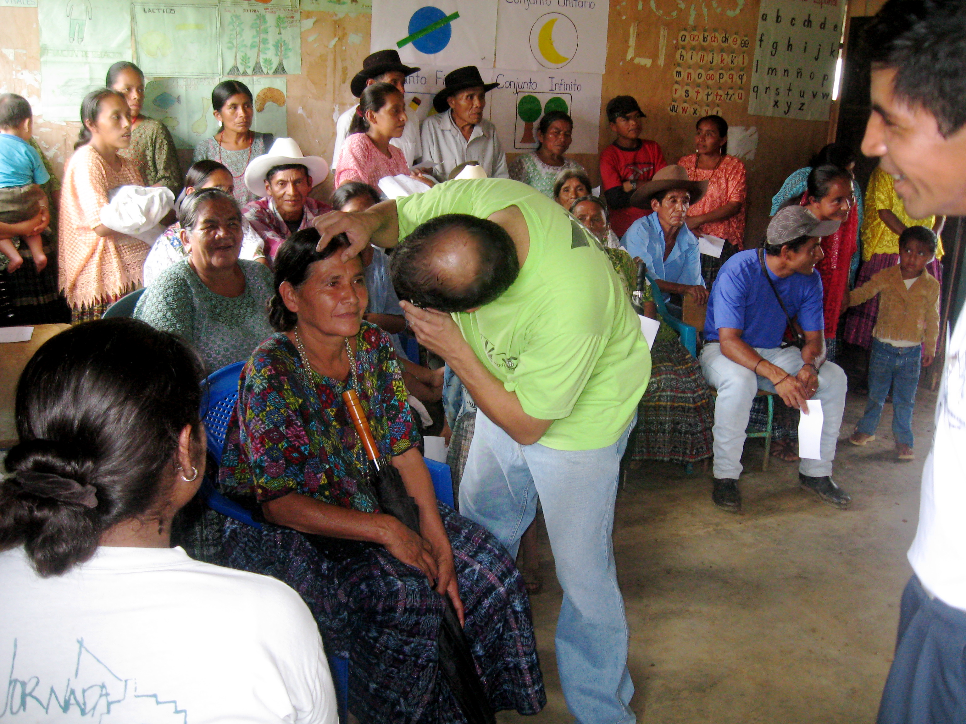 Guatemalan ophthalmologists examine patients at the Seva eye camp in the mountainous central region of Guatemala. Photo by Laura Spencer
