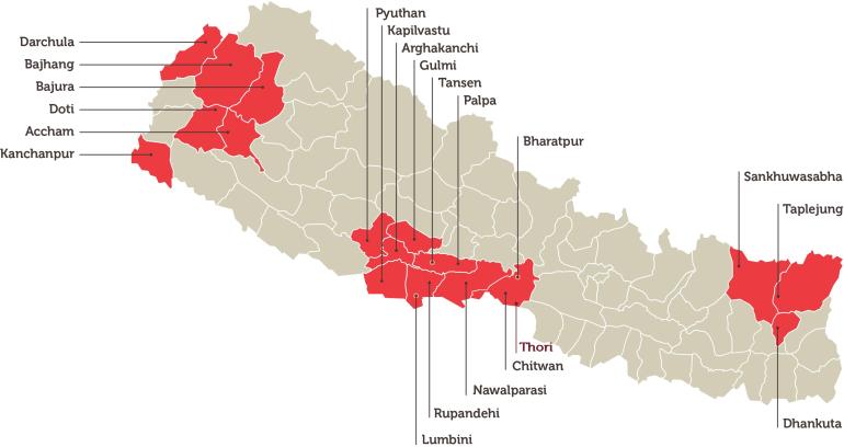 nepal map with Thori Seva Canada