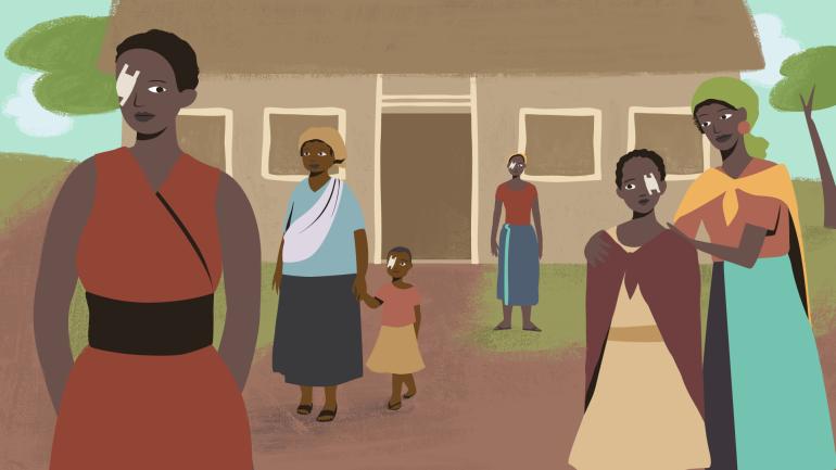 illustration of group of people with Seva Canada workers