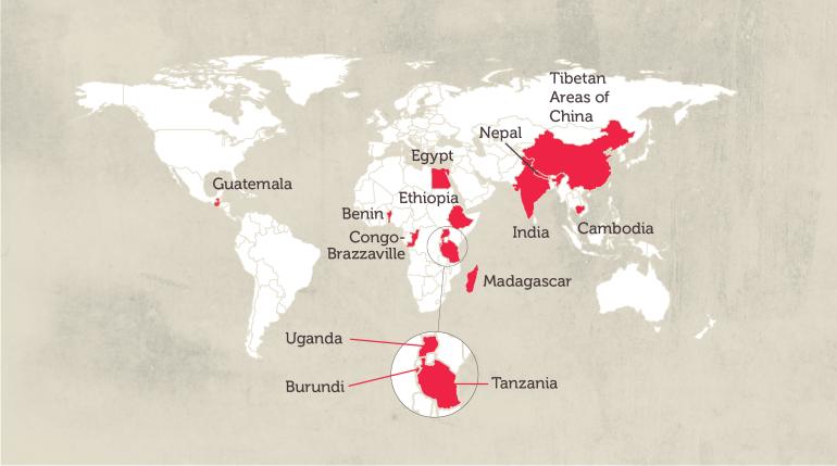 Where Seva Works Around the World Map 2020
