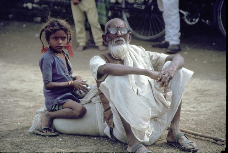 Girl and Grandfather with glasses at Lumbini Eye Hospital