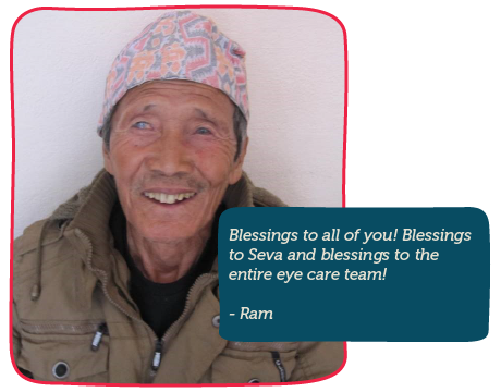 Ram Bahadur Rai Nepalese cataract patient with quote blessing donors and eye care team