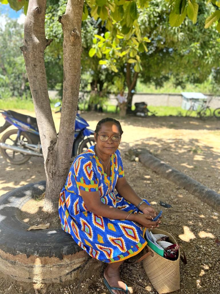 Marie Amee waiting at CEC under a tree in Ambilobe Madagascar