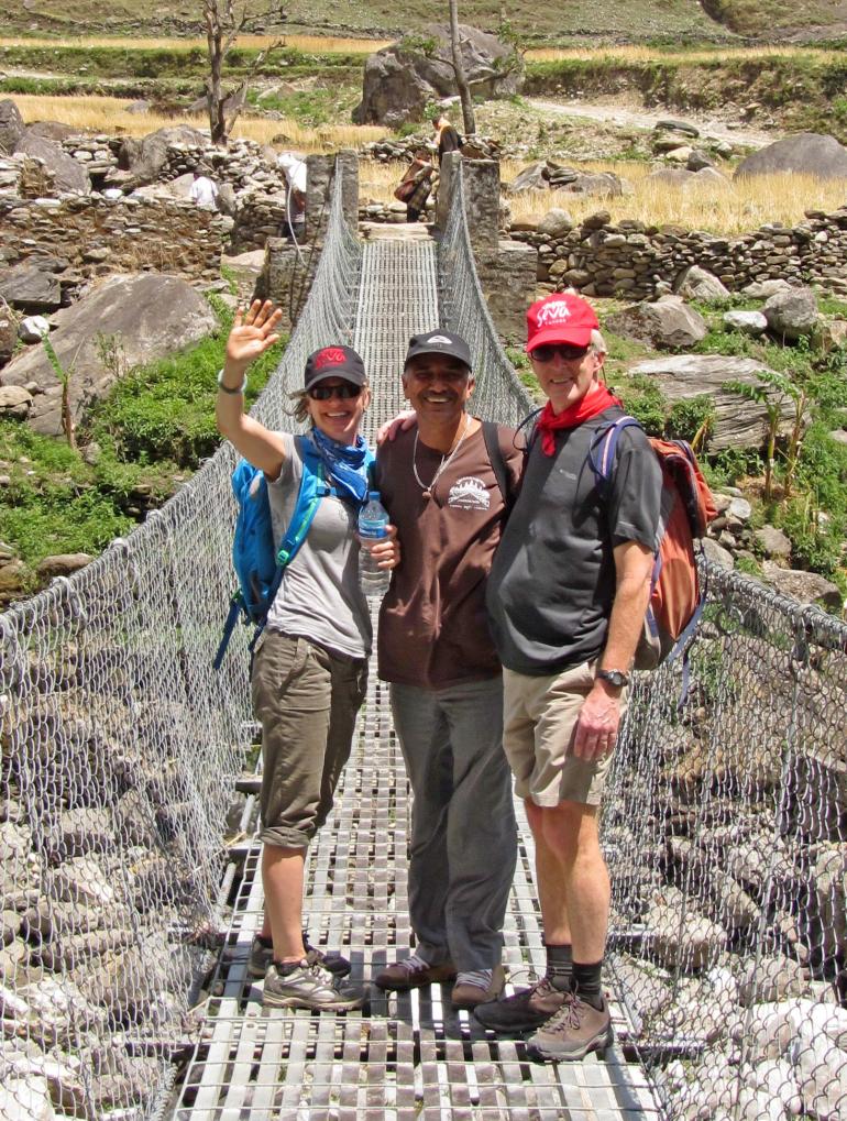 Penny, Kandel, and Ken hiking to Bajura by Deanne