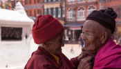 Helen's Favourite Card - two monks at Boudhanath Kathmandu Nepal