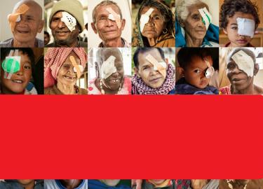 Collage of cataract patients with their eye bandages