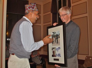 Dr. Ken Bassett presenting RP Kandel with his gift from Seva Canada